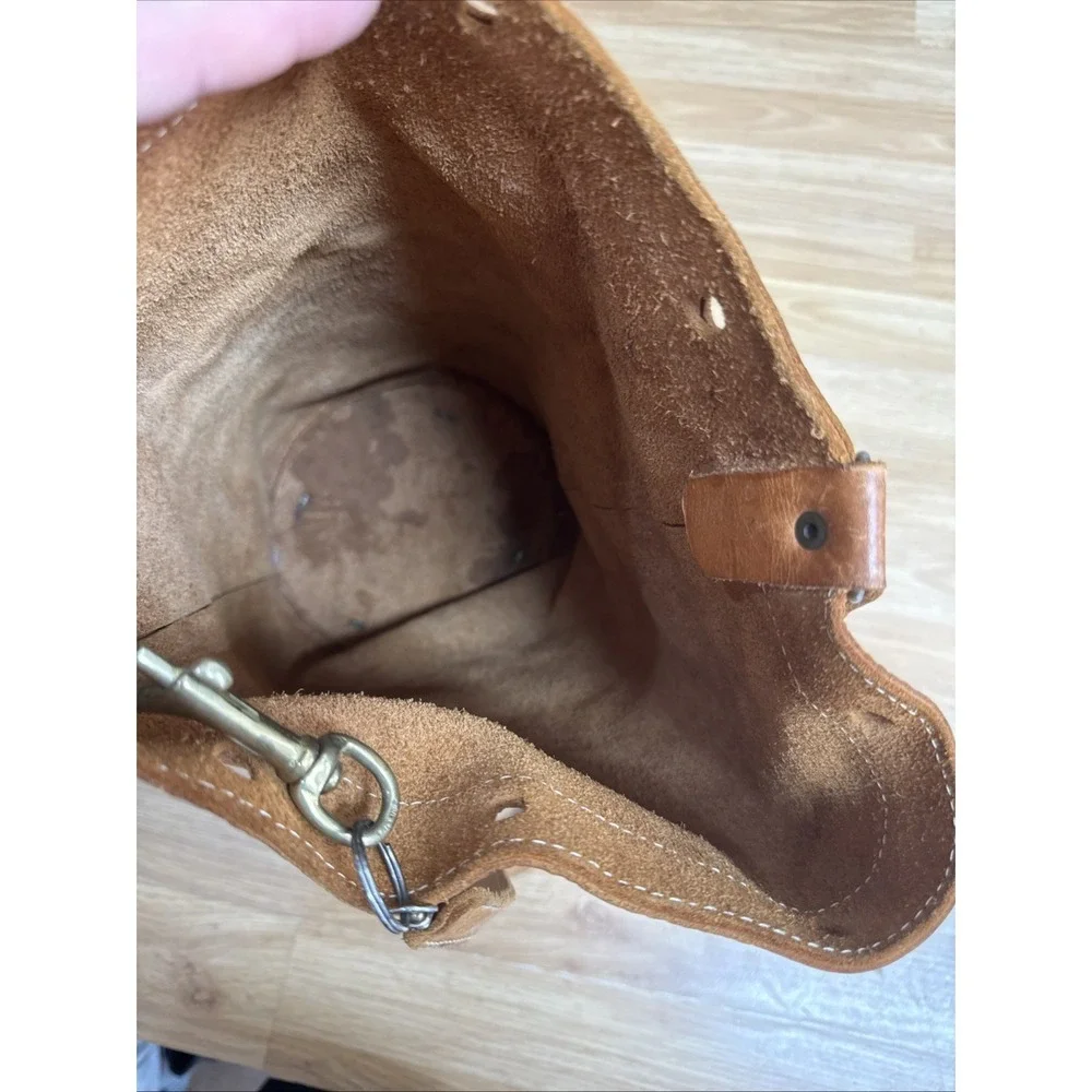 Vintage Tan Leather Bucket Cinch top Tote Bag